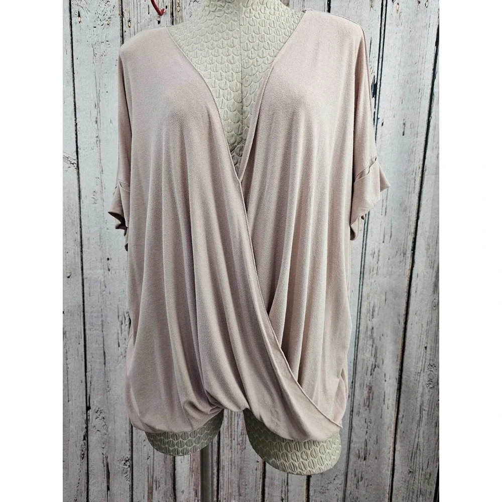 EXCUSE ME I HAVE TO GO BE‎ AWESOME Women's L Mauve Surplice Blouse Shirt Top EUC - Picture 3 of 8